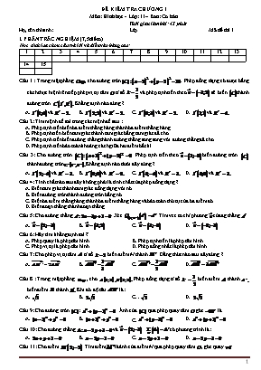 Đề kiểm tra Chương I môn Hình học Lớp 11 (Ban cơ bản) - Mã đề 1